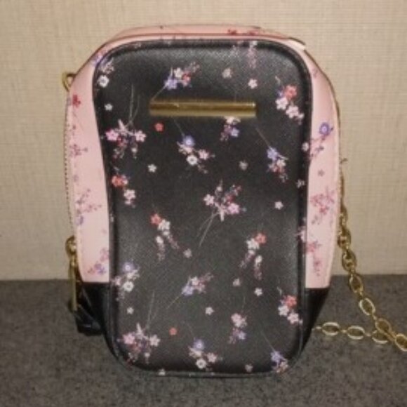 Handbags - Floral Black and Pink Crossbody Bag
